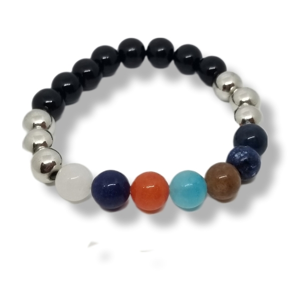 MULTICOLOR DYED AGATE GEMSTONE BEAD STRETCH BRACELET - Picture 6 of 6